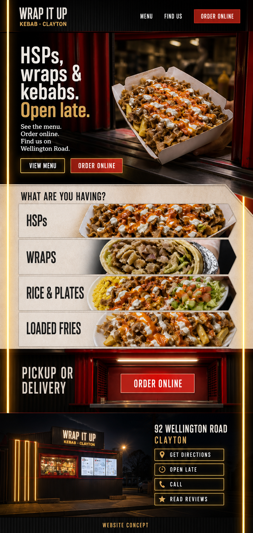 Wrap It Up Kebab Clayton mobile website concept